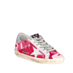 Pink camouflage golden goose with silver glitter